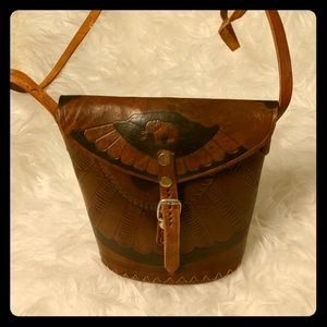 Vintage Hand-tool leather crossbody purse